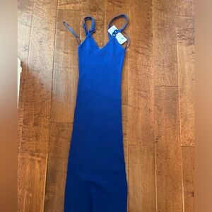 Blue Ribbed Midi Dress guess size small form fitted